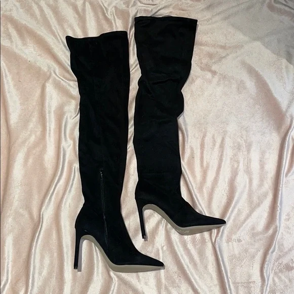 Over the knee high heel black suede boots sz 8 - Picture 1 of 4